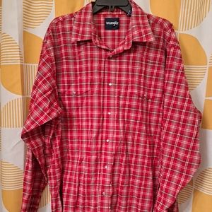 Mens Wrangler Red/ White Plaid Pearl Snap Shirt XXL.